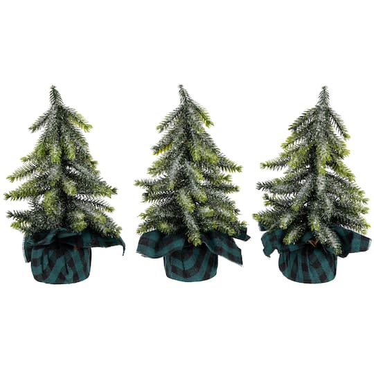 9" Unlit Iced Downswept Pine Artificial Christmas Tree Set By Northlight in Green | Michaels®